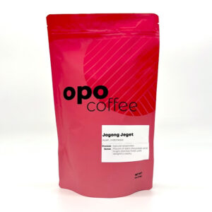 Pink bag of Opo Coffee with Jagong Jeget lable